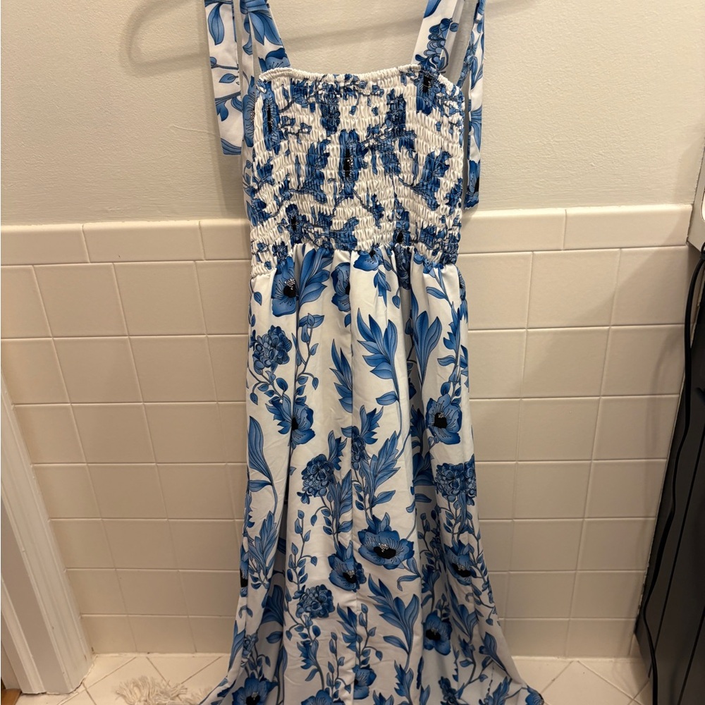 SHEIN Blue and White Floral Dress